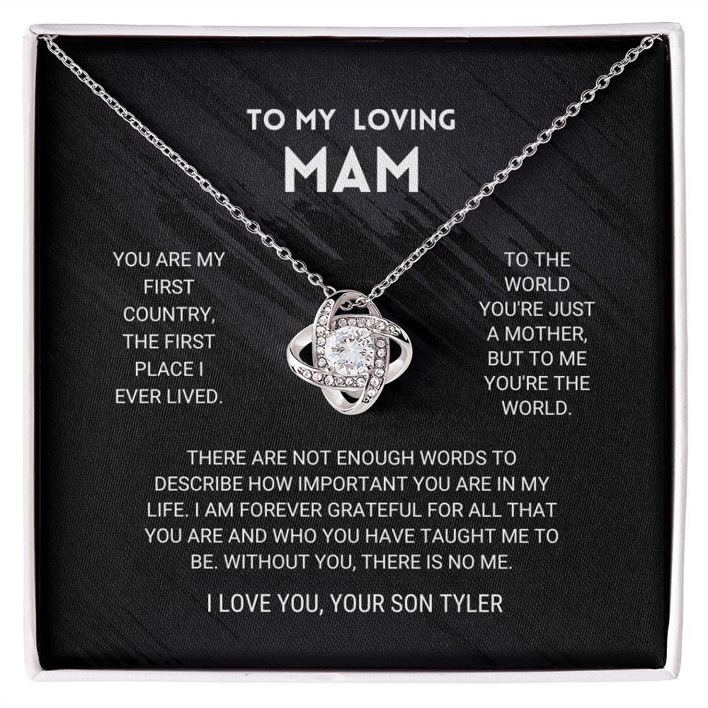 litzzy Mom - You're The World - Love Knot Necklace From Son customized - Litzzy Mother's Day Gifts Necklace Jewelry 14K White Gold Finish Standard Box 