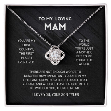 litzzy Mom - You're The World - Love Knot Necklace From Son customized - Litzzy Mother's Day Gifts Necklace Jewelry 14K White Gold Finish Standard Box 