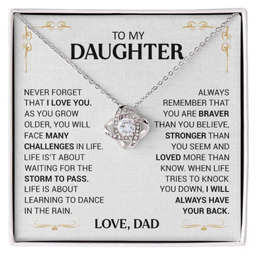 litzzy To My Daughter - I Will Always Have Your Back - Love Knot Necklace jewelry 14K White Gold Finish Standard Box 