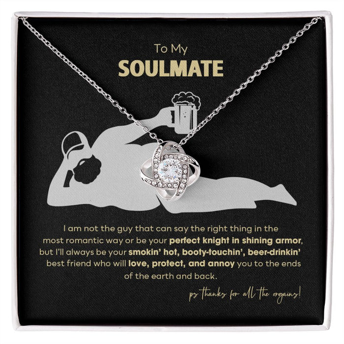 litzzy To My Soulmate - Booty-Touchin Beer-Drinkin Husband, Funny Soulmate Necklace for Girlfriend, Wife Birthday Gift, Perfect Funny Valentine Gift SO Jewelry 14K White Gold Finish Standard Box 