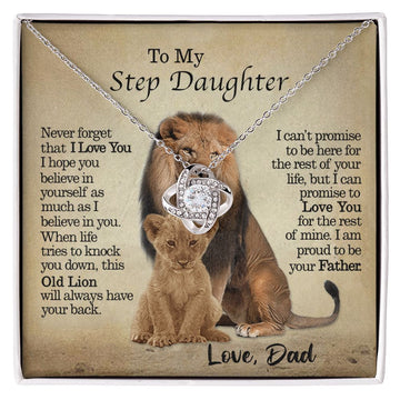 litzzy To My Step Daughter - This Old Lion Will Always Have Your Back - Love Knot Necklace jewelry 14K White Gold Finish Standard Box 