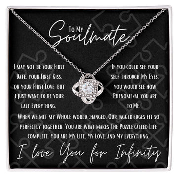 litzzy To My Soulmate - Love Puzzle Soulmate Message Card - Soulmate Gift, Soulmate Jewelry Gift For Wife, Girlfriend - Litzzy Love Knot Necklace Jewelry 14K White Gold Finish Standard Box 
