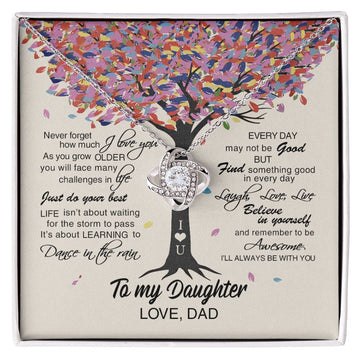 litzzy To My Daughter - Dance In The Rain - Gift For Daughter From Dad - To My Daughter Love Knot Necklace Jewelry 14K White Gold Finish Standard Box 