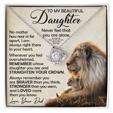 litzzy To My Beautiful Daughter - Never Feel That You Are Alone - Love Knot Necklace jewelry 14K White Gold Finish Standard Box 