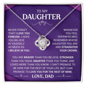 litzzy To My Daughter - Straighten Your Crown - Love Knot Necklace jewelry 14K White Gold Finish Standard Box 