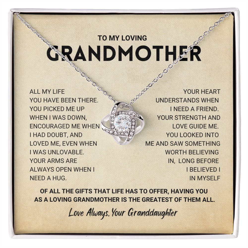 litzzy Grandmother Gift from Granddaughter - Love Knot Necklace Jewelry 14K White Gold Finish Standard Box 