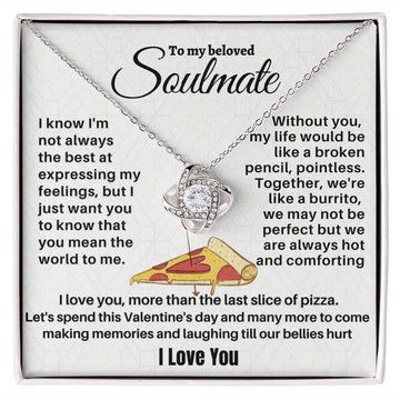 litzzy To My Soulmate - I Love You More Than The Last Slice Of Pizza - Necklace Gift For Soulmate - Litzzy Love Knot Necklace Jewelry 14K White Gold Finish Standard Box 