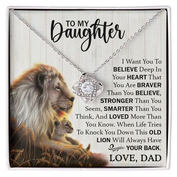 litzzy To My Daughter - You Are Braver Than You Believe - Love Knot Necklace jewelry 14K White Gold Finish Standard Box 
