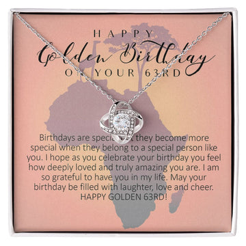litzzy Happy Golden Birthday On Your 63Rd Love Knot Necklace, Birthday Necklace Gift Jewelry 14K White Gold Finish Standard Box 