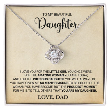 litzzy To My Daughter - Proud That You Are My Daughter - Love Dad - Love Knot Necklace jewelry 14K White Gold Finish Standard Box 