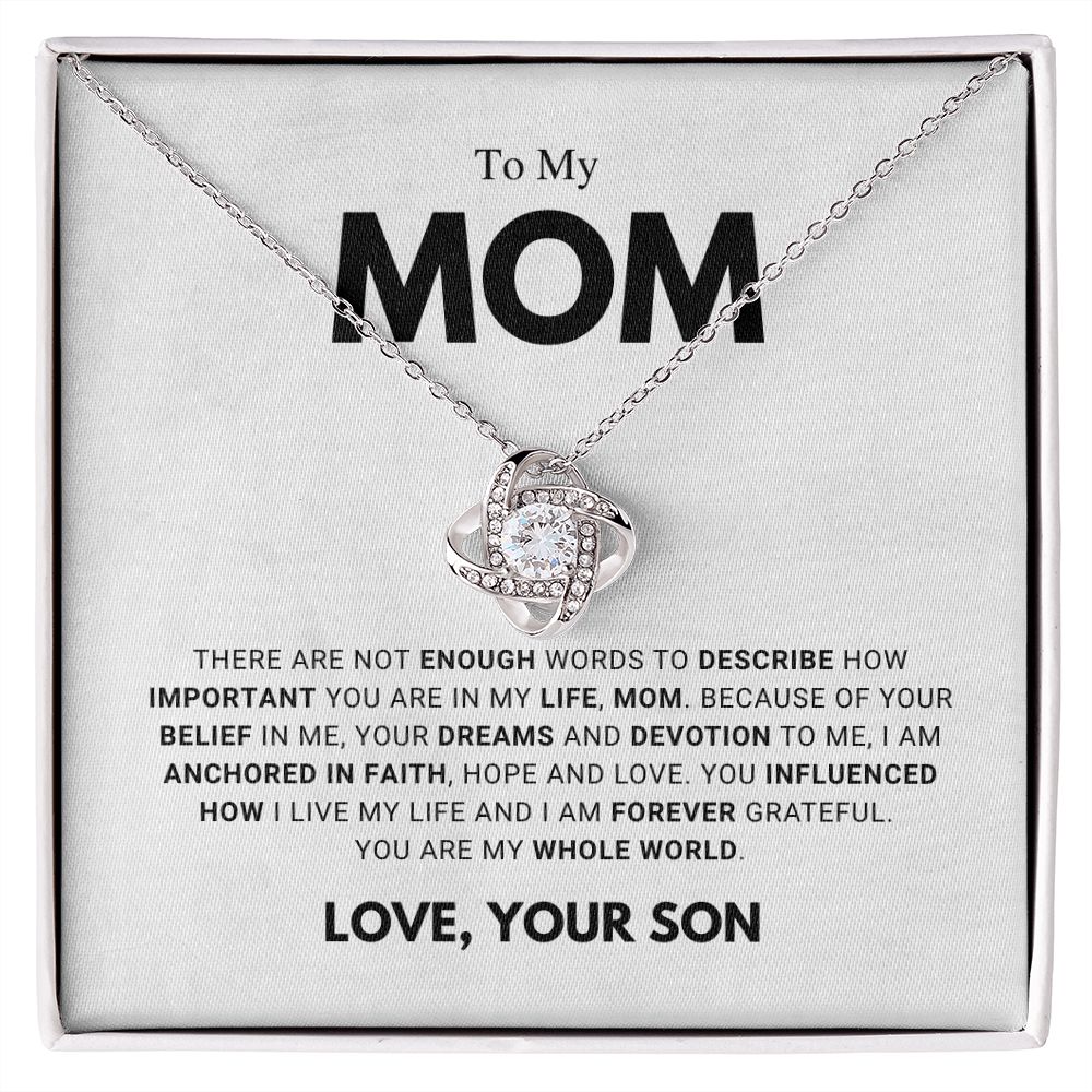litzzy Mom - Forever Grateful - Love Knot Necklace Jewelry 14K White Gold Finish Standard Box 