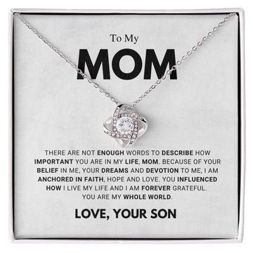 litzzy Mom - Forever Grateful - Love Knot Necklace Jewelry 14K White Gold Finish Standard Box 