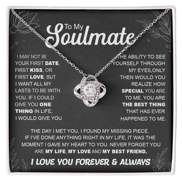 litzzy To My Soulmate Necklace - Knot Love Necklace - Valentine Gift For Wife, Girlfriend, Soulmate Jewelry 14K White Gold Finish Standard Box 