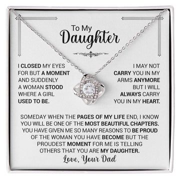 litzzy To My Daughter - A Women Stood Where A Girl Used To Be - Love Knot Necklace jewelry 14K White Gold Finish Standard Box 