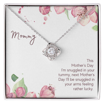 litzzy Litzzy Love Knot Necklace To my Mom, Mommy Snuggled in Your Tummy  Mothers Day Jewelry, Necklace gifts set from Son, Daughter Jewelry 14K White Gold Finish Standard Box 
