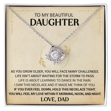 litzzy To My Beautiful Daughter - Dance In The Rain - Love Knot Necklace jewelry 14K White Gold Finish Standard Box 