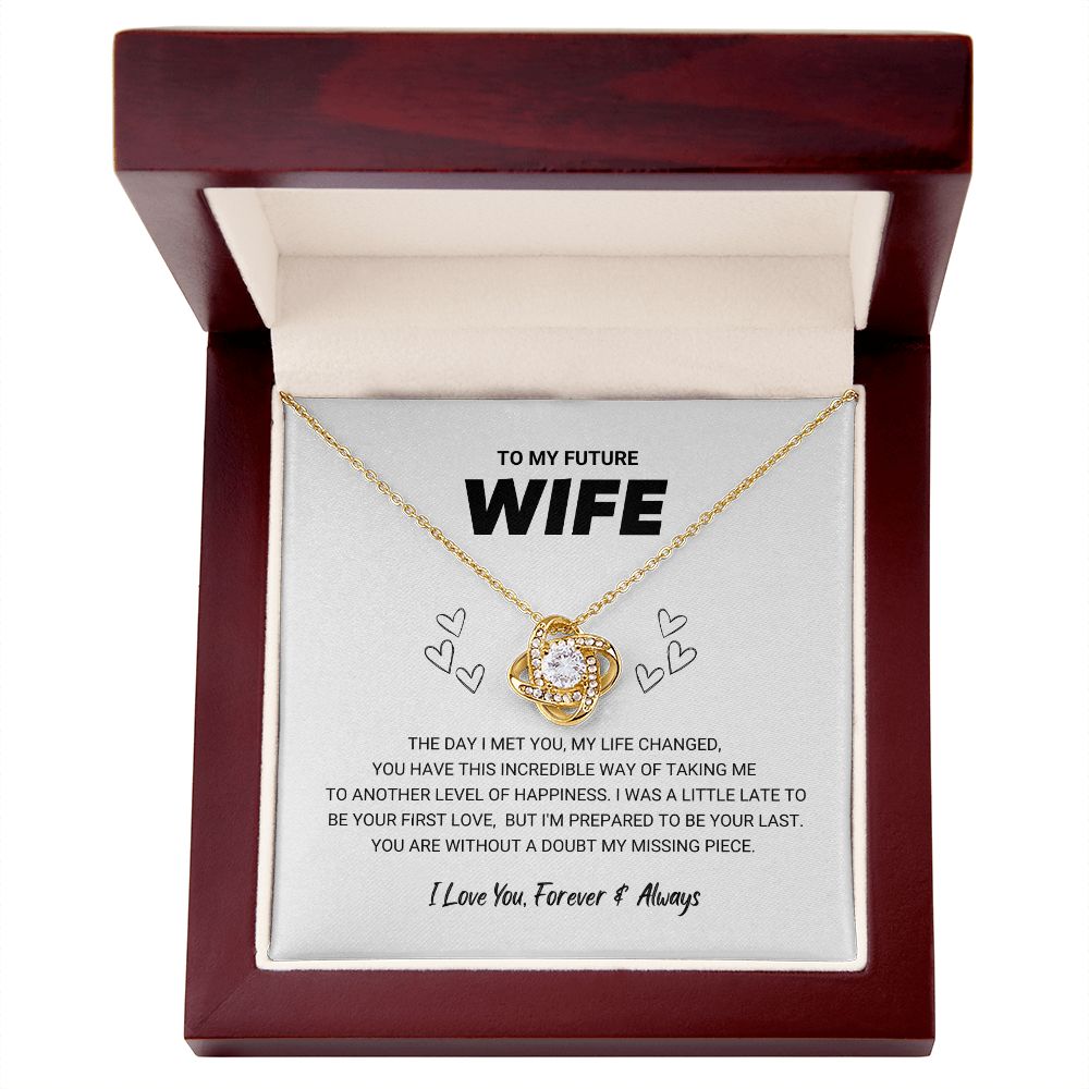 litzzy To My Future Wife - My Missing Piece - Love Knot Necklace - To My Future Wife, Gift For Future Wife Jewelry 18K Yellow Gold Finish Luxury Box 