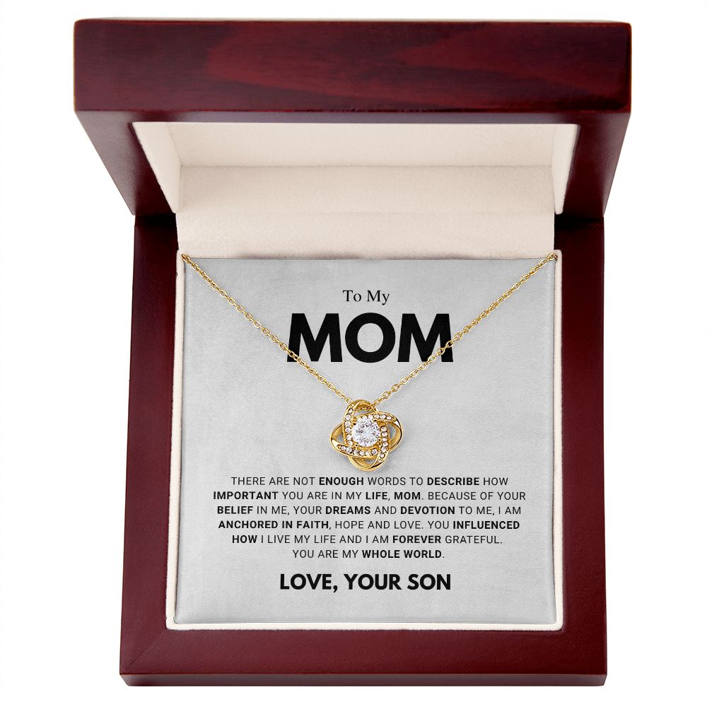 litzzy Mom - Forever Grateful - Love Knot Necklace Jewelry 18K Yellow Gold Finish Luxury Box 
