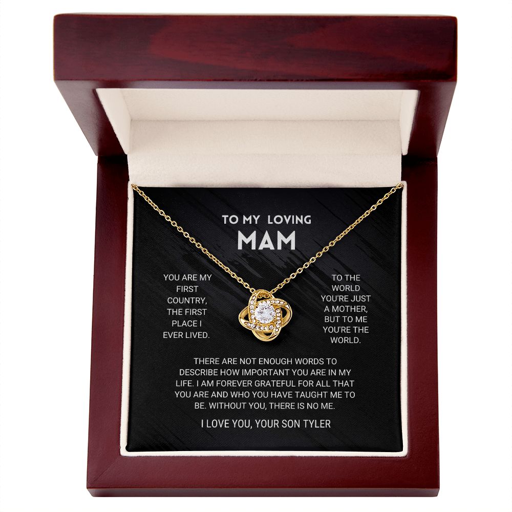 litzzy Mom - You're The World - Love Knot Necklace From Son customized - Litzzy Mother's Day Gifts Necklace Jewelry 18K Yellow Gold Finish Luxury Box 
