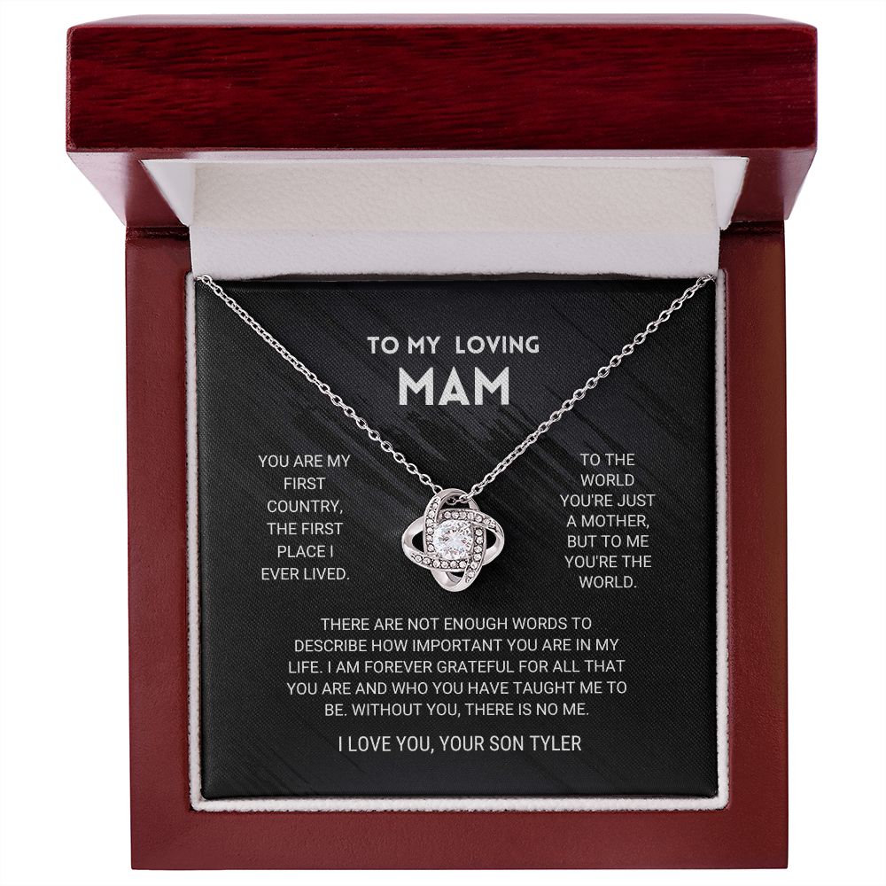 litzzy Mom - You're The World - Love Knot Necklace From Son customized - Litzzy Mother's Day Gifts Necklace Jewelry 14K White Gold Finish Luxury Box 