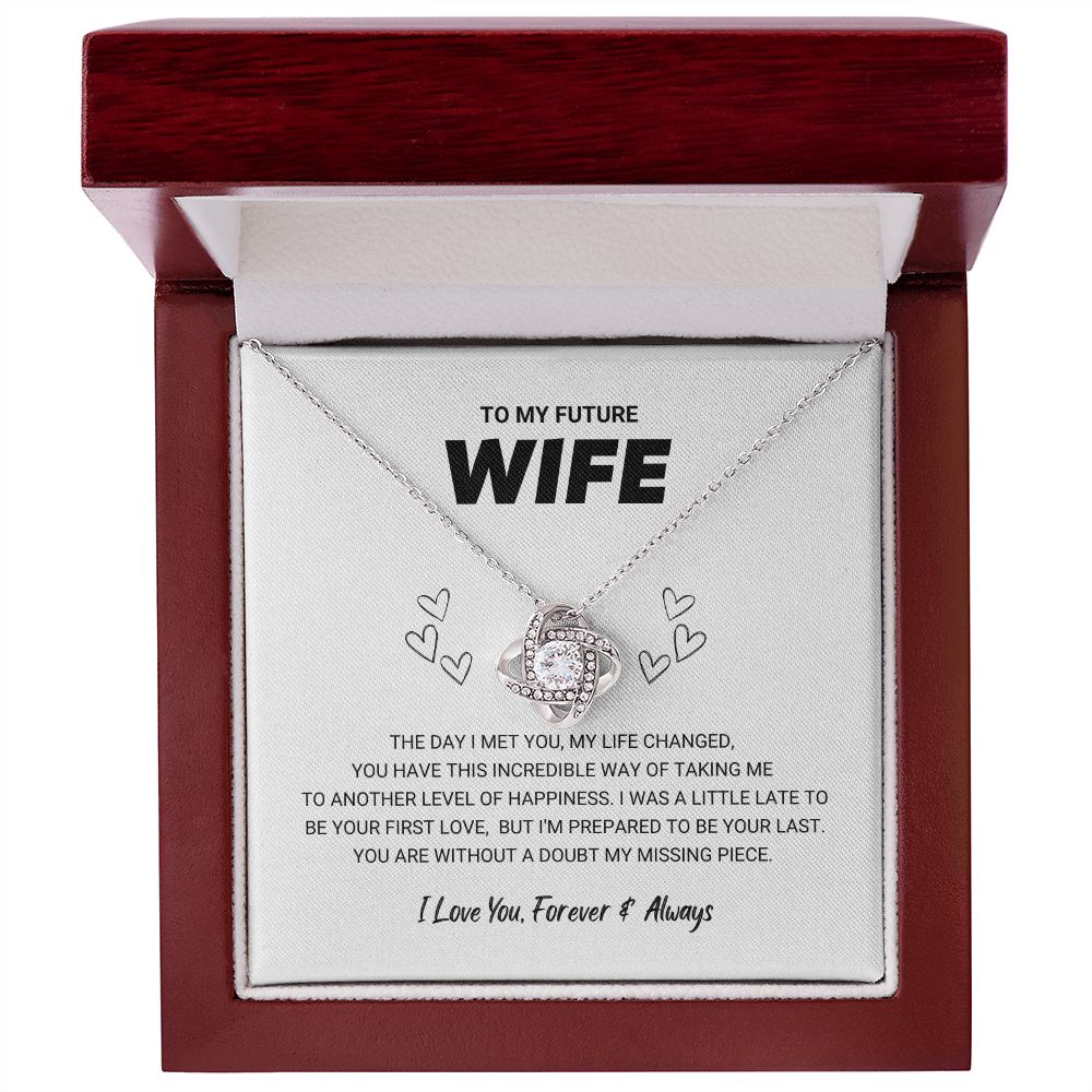 litzzy To My Future Wife - My Missing Piece - Love Knot Necklace - To My Future Wife, Gift For Future Wife Jewelry 14K White Gold Finish Luxury Box 