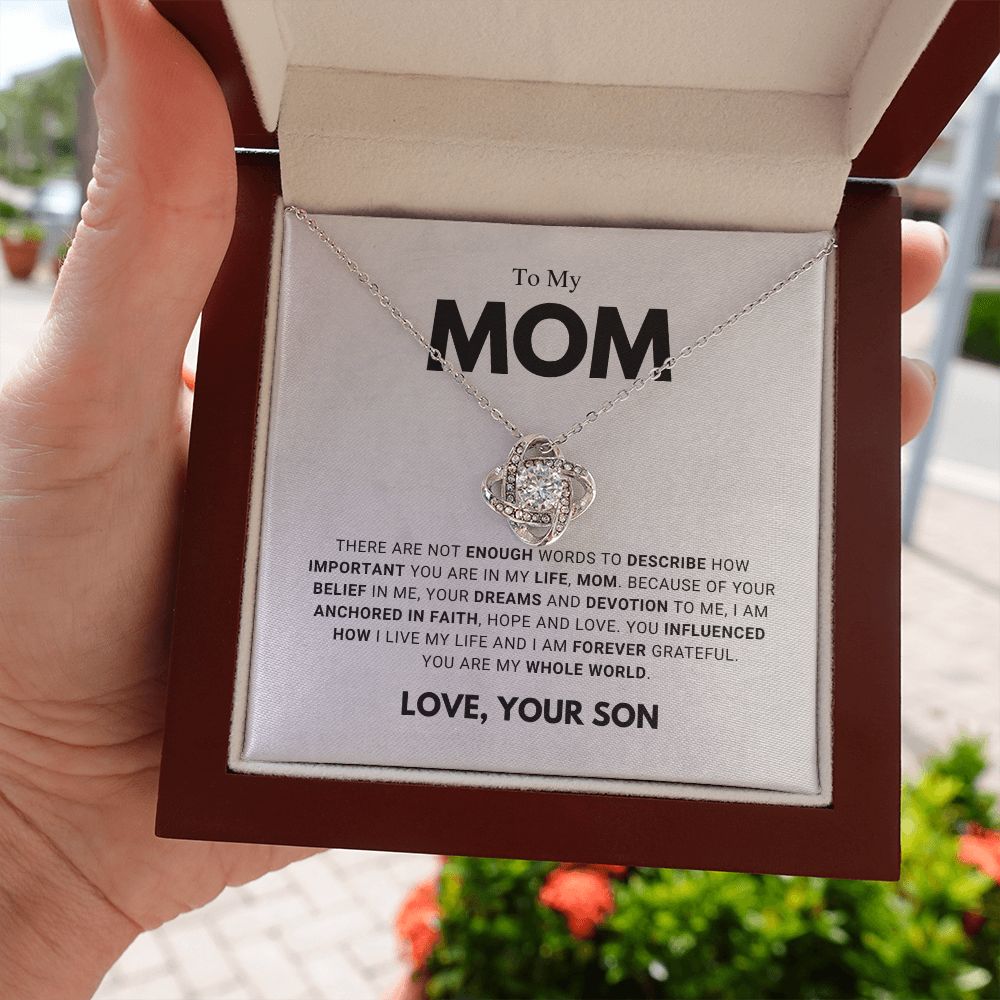 litzzy Mom - Forever Grateful - Love Knot Necklace Jewelry 14K White Gold Finish Luxury Box 