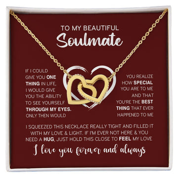 litzzy My Beautiful Soulmate | Love & Light - Interlocking Hearts Necklace - Valentine's Day Gift Necklace SO Jewelry 18K Yellow Gold Finish Standard Box 