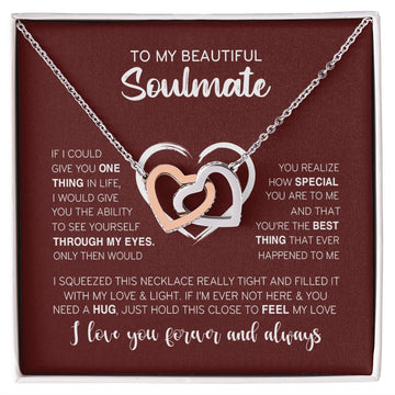 litzzy My Beautiful Soulmate | Love & Light - Interlocking Hearts Necklace - Valentine's Day Gift Necklace SO Jewelry Polished Stainless Steel & Rose Gold Finish Standard Box 