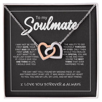 litzzy To My Soulmate - Litzzy Interlocking Heart Necklace Jewelry Polished Stainless Steel & Rose Gold Finish Standard Box 
