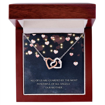 litzzy Litzzy Interlocking Hearts Necklace To my Mom, All of Us are guarded by the most powerful of all Angels Mothers day Jewelry, Gifts set Jewelry Polished Stainless Steel & Rose Gold Finish Luxury Box w/LED Light 
