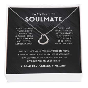 litzzy To My Beautiful Soulmate - Missing Piece - Delicate Heart Necklace - To My Soulmate - Gift For Soulmate Jewelry 14K White Gold Finish Standard Box 