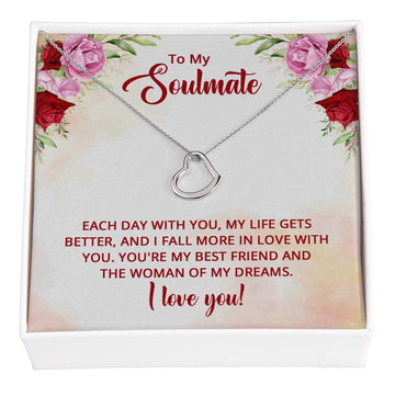 litzzy To My Soulmate Necklace - Woman of my Dreams Delicate Heart Necklace - To my soulmate gits Jewelry 14K White Gold Finish Standard Box 