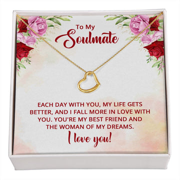 litzzy To My Soulmate Necklace - Woman of my Dreams Delicate Heart Necklace - To my soulmate gits Jewelry 18k Yellow Gold Finish Standard Box 