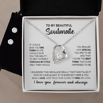litzzy To My Beautiful Soulmate - If I Could Give You One Thing In Life - Forever Love Necklace and Cubic Zirconia Earring Set - To My Soulmate, Gift For Soulmate Jewelry 14k White Gold Finish Standard Box 