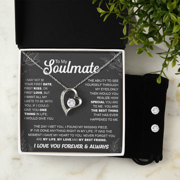 litzzy To My Soulmate Necklace - Forever Love Necklace - Soulate Gifts Set - Valentine Gift For Wife, Girlfriend, Soulmate Jewelry 14k White Gold Finish Standard Box 