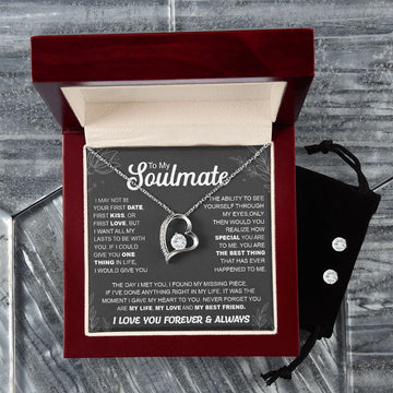 litzzy To My Soulmate Necklace - Forever Love Necklace - Soulate Gifts Set - Valentine Gift For Wife, Girlfriend, Soulmate Jewelry 14k White Gold Finish Luxury Box 