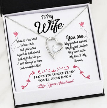 litzzy To my wife You are my greatest support Valentine gift idea for her Forever Love Necklace - Necklace Gift For Her, Wife, Girlfriend, Anniversary, Wedding, Valentine, Birthday with Message Card Jewelry 14k White Gold Finish  