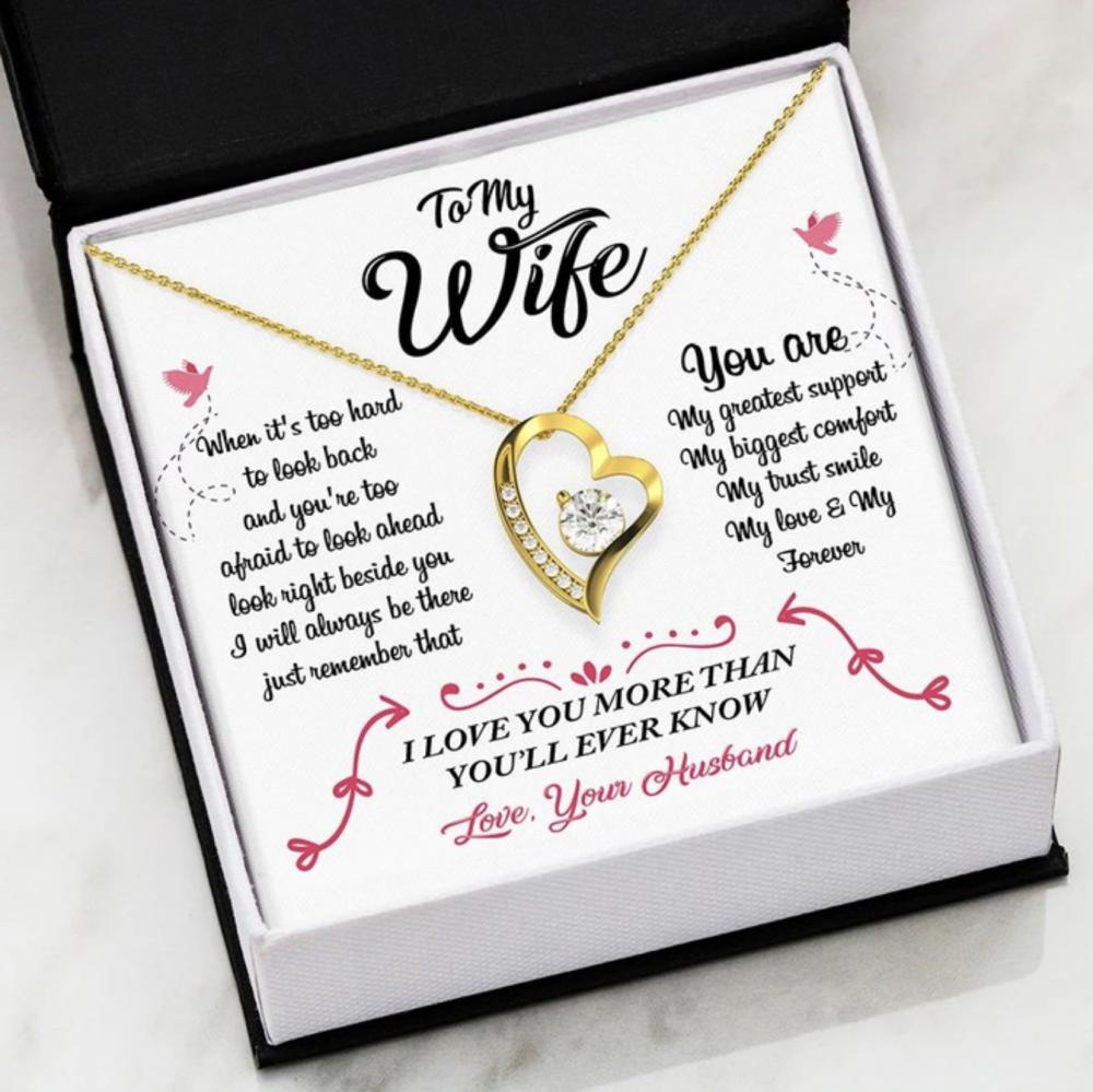 litzzy To my wife You are my greatest support Valentine gift idea for her Forever Love Necklace - Necklace Gift For Her, Wife, Girlfriend, Anniversary, Wedding, Valentine, Birthday with Message Card Jewelry 18k Yellow Gold Finish  