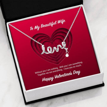 litzzy To My Beautiful Wife Valentine's Day Scripted Love Necklace - Gifts For Wife Necklace Valentines Day Custom Made Romantic Gift For My Best Wife Ever Jewelry High Polished .316 Surgical Steel Scripted Love  