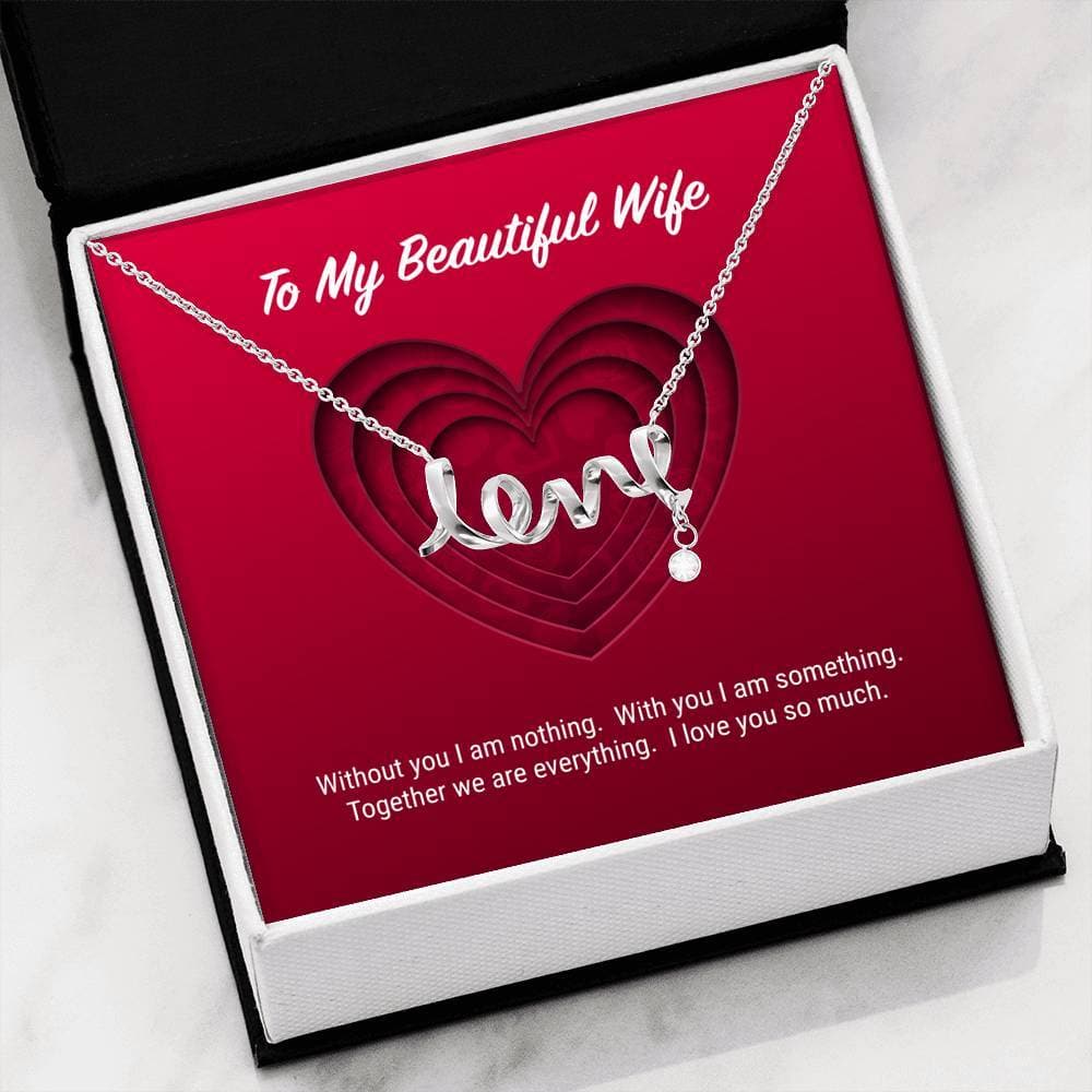 litzzy To My Beautiful Wife Scripted Love Necklace - Gifts For Wife Necklace Valentines Day Custom Made Romantic Gift For My Best Wife Ever Jewelry High Polished .316 Surgical Steel Scripted Love  