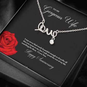 litzzy To My Gorgeous Wife Happy Anniversary Scripted Love Necklace - Gifts For Wife Necklace Valentines Day Custom Made Romantic Gift For My Best Wife Ever Jewelry   