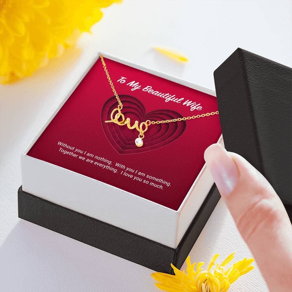 litzzy To My Beautiful Wife Scripted Love Necklace - Gifts For Wife Necklace Valentines Day Custom Made Romantic Gift For My Best Wife Ever Jewelry 18k Yellow Gold Scripted Love  