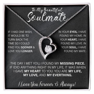 litzzy To My Beautiful Soulmate Necklace, Gift for Wife, Girlfriend, Anniversary Gift, Birthday Gift, Valentine Gifts for Her, Litzzy Forever Love Necklace Jewelry 14k White Gold Finish Standard Box 