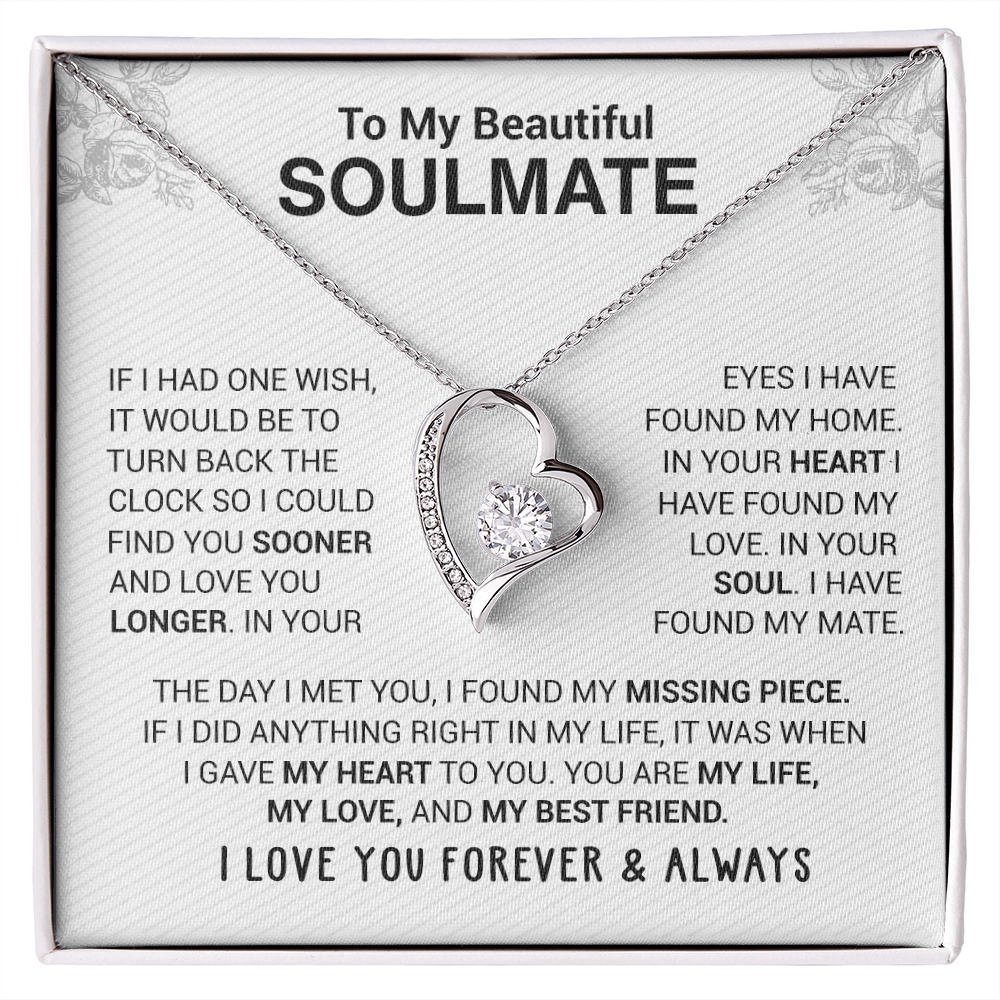 litzzy To My Beautiful Soulmate - In Your Eyes I Have Found My Home - Forever Love Necklace - To My Soulmate, Gift For Soulmate Jewelry 14K White Gold Finish Standard Box 