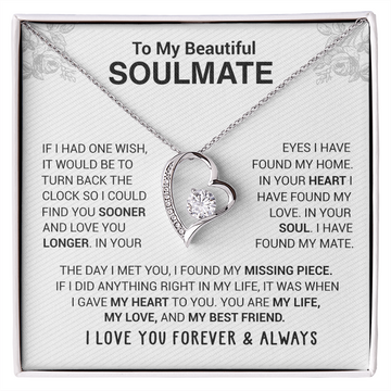 litzzy To My Beautiful Soulmate - In Your Eyes I Have Found My Home - Forever Love Necklace - To My Soulmate, Gift For Soulmate Jewelry 14K White Gold Finish Standard Box 