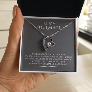 litzzy To My Soulmate - Never Forget That I Love You - Forever Love Necklace - Necklace Gift For Her, Wife, Girlfriend, Anniversary, Wedding, Valentine, Birthday with Message Card Jewelry 14k White Gold Finish Standard Box 