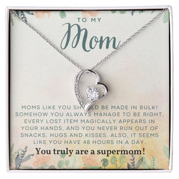 litzzy Litzzy Forever Love Necklace To my Mom, You truly are a supermom! Mothers Day Jewelry, Necklace gifts set from Son, Daughter Jewelry 14k White Gold Finish Standard Box 