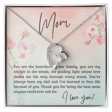 litzzy Litzzy Forever Love Necklace To my Mom, You are the heartbeat of our family Mothers Day Jewelry, Necklace gifts set from Son, Daughter Jewelry 14k White Gold Finish Standard Box 