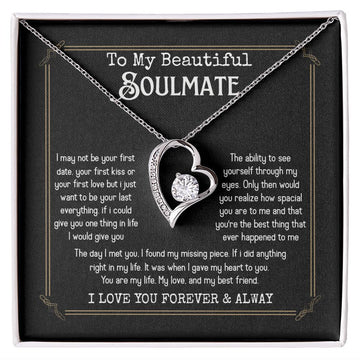 litzzy To My Beautiful Soulmate - Forever Love To My Soulmate Necklace - Gift For Girlfriend, Anniversary Jewelry, Valentine Gift - Litzzy Forever Love Necklace Jewelry 14k White Gold Finish Standard Box 