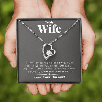 litzzy To My Wife - Last Everything - Forever Love Necklace - Necklace Gift For Her, Wife, Girlfriend, Anniversary, Wedding, Valentine, Birthday with Message Card Jewelry 14k White Gold Finish  
